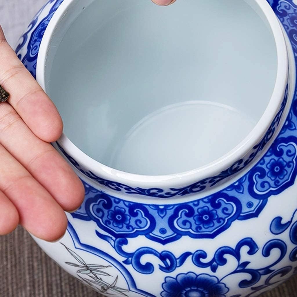 Amazon.co.jp: 青と白の磁器の竹と鳥の陶器の蓋付き瓶花瓶、中国明朝